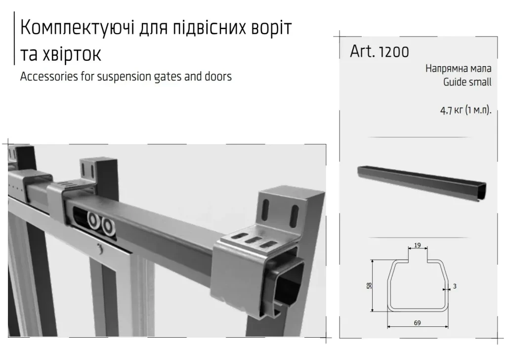 Фурнітура та комплектуючі для підвісних відкатних воріт